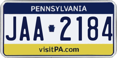 PA license plate JAA2184