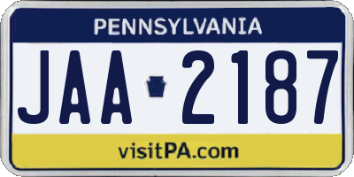 PA license plate JAA2187