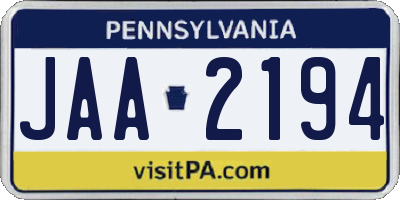 PA license plate JAA2194