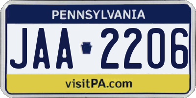 PA license plate JAA2206