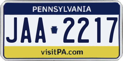 PA license plate JAA2217