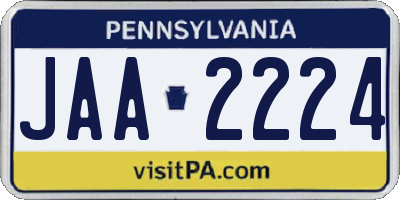 PA license plate JAA2224