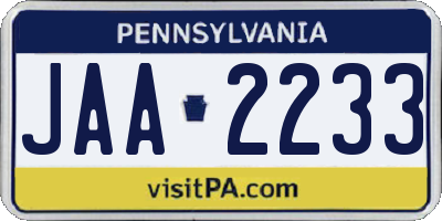 PA license plate JAA2233