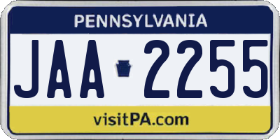 PA license plate JAA2255