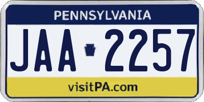 PA license plate JAA2257