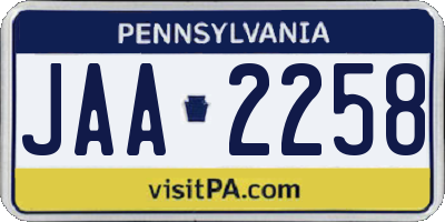 PA license plate JAA2258
