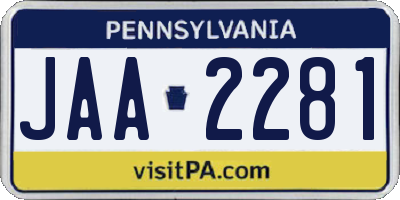 PA license plate JAA2281