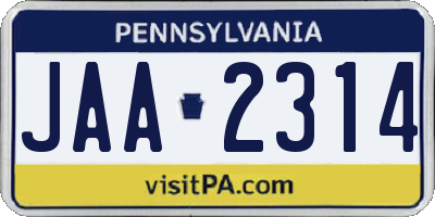 PA license plate JAA2314