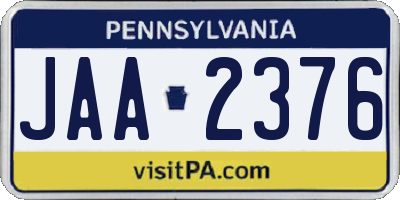 PA license plate JAA2376