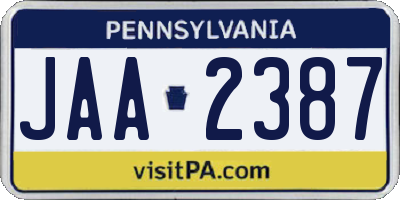 PA license plate JAA2387