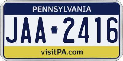 PA license plate JAA2416