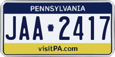 PA license plate JAA2417