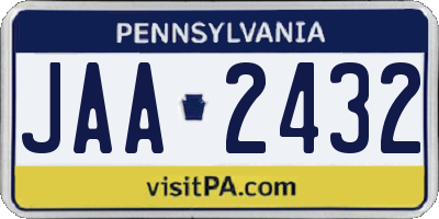 PA license plate JAA2432