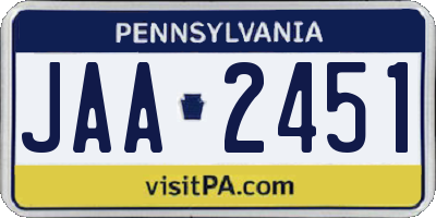 PA license plate JAA2451