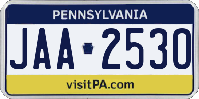 PA license plate JAA2530