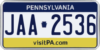 PA license plate JAA2536
