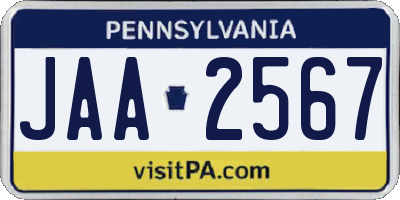 PA license plate JAA2567
