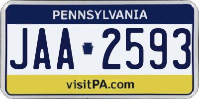 PA license plate JAA2593