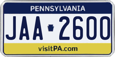 PA license plate JAA2600