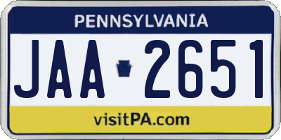 PA license plate JAA2651
