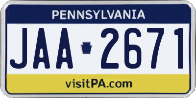 PA license plate JAA2671