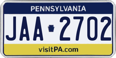 PA license plate JAA2702