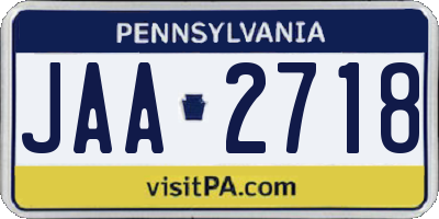 PA license plate JAA2718