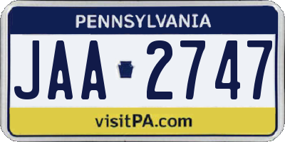 PA license plate JAA2747
