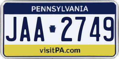 PA license plate JAA2749