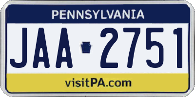 PA license plate JAA2751