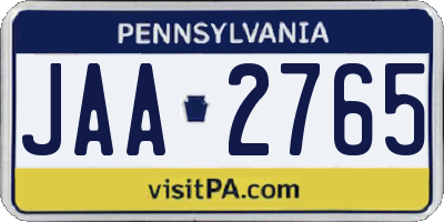 PA license plate JAA2765