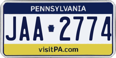 PA license plate JAA2774