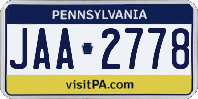 PA license plate JAA2778