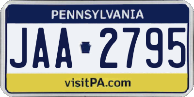 PA license plate JAA2795