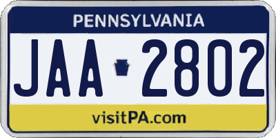 PA license plate JAA2802