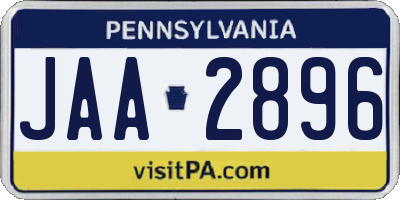 PA license plate JAA2896