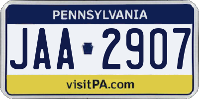 PA license plate JAA2907
