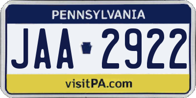 PA license plate JAA2922
