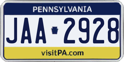 PA license plate JAA2928