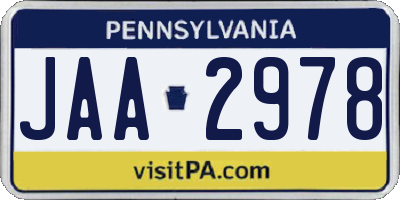 PA license plate JAA2978