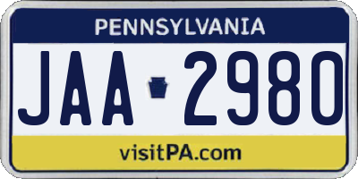 PA license plate JAA2980