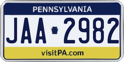 PA license plate JAA2982