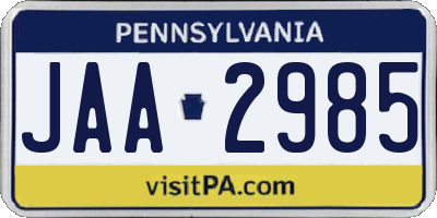 PA license plate JAA2985