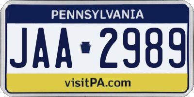 PA license plate JAA2989