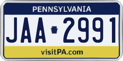 PA license plate JAA2991