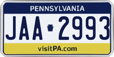 PA license plate JAA2993