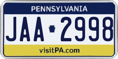 PA license plate JAA2998