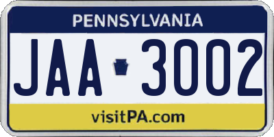 PA license plate JAA3002