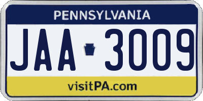 PA license plate JAA3009