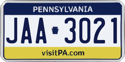 PA license plate JAA3021